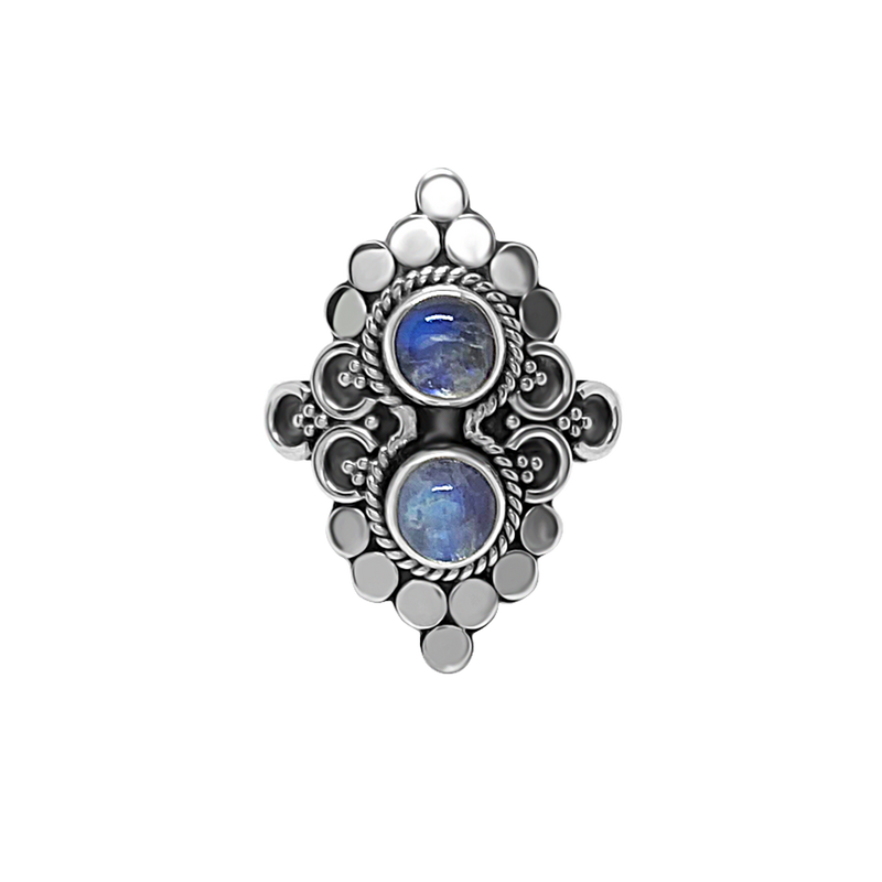 statement style sterling silver ring double moonstones bohemian chic jewelry kemmi collection