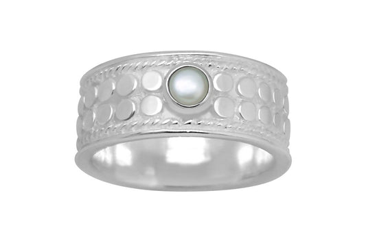 bague femme en argent sterling blanc minuscule serti de perles naturelles large bande bijoux bohème chic collection kemmi