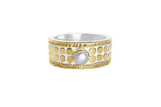 or jaune 18 carats vermeil large bande perle naturelle bijoux fait main boho chic collection kemmi