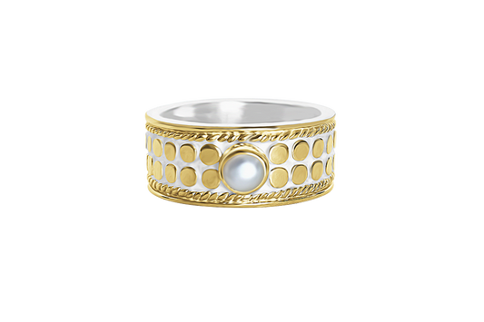 18k yellow gold vermeil wide band natural pearl handmade jewelry boho chic kemmi collection