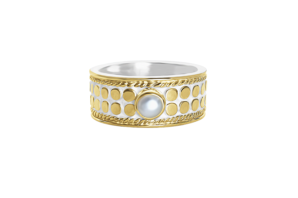 18k yellow gold vermeil wide band natural pearl handmade jewelry boho chic kemmi collection