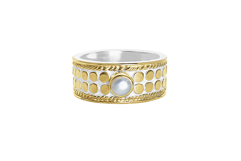 18k yellow gold vermeil wide band natural pearl handmade jewelry boho chic kemmi collection