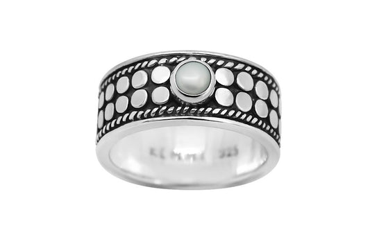 bague en argent massif faite à la main perle naturelle oxydée collection kemmi de style classique