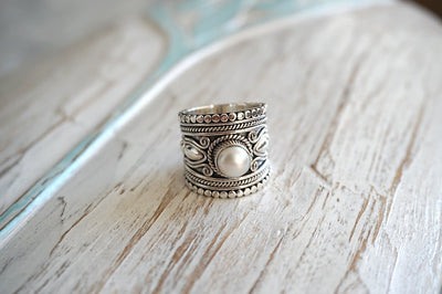 Large Sterling Silver Ring Pear Bohemian Boho Chic Handmade Jewelry Kemmi Collection