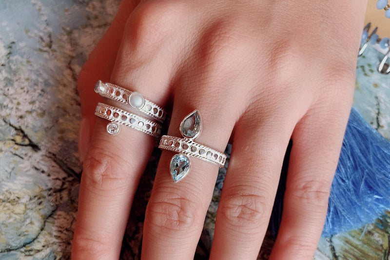 women's sterling silver ring blue topaz symmetrical handmade boho chic style kemmi collection