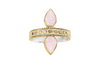 Bague en vermeil en or jaune 18 carats symétrique goutte d'eau en pierre de quartz rose détails de la bande bijoux boho chic collection kemmi