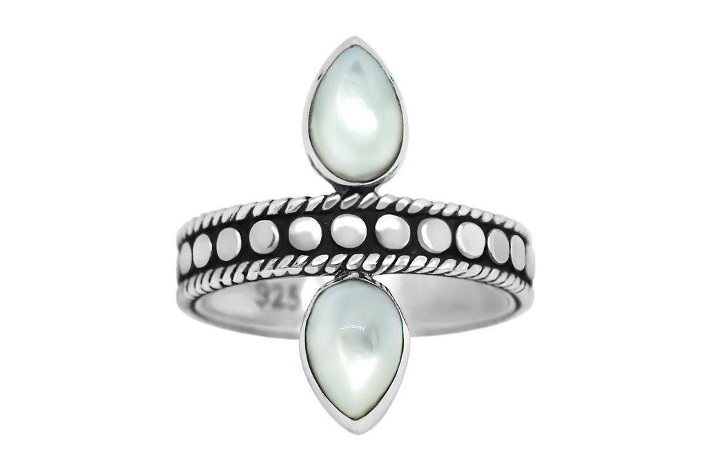 handmade sterling silver oxidized mother of pearl shell ring bohemian style kemmi collection
