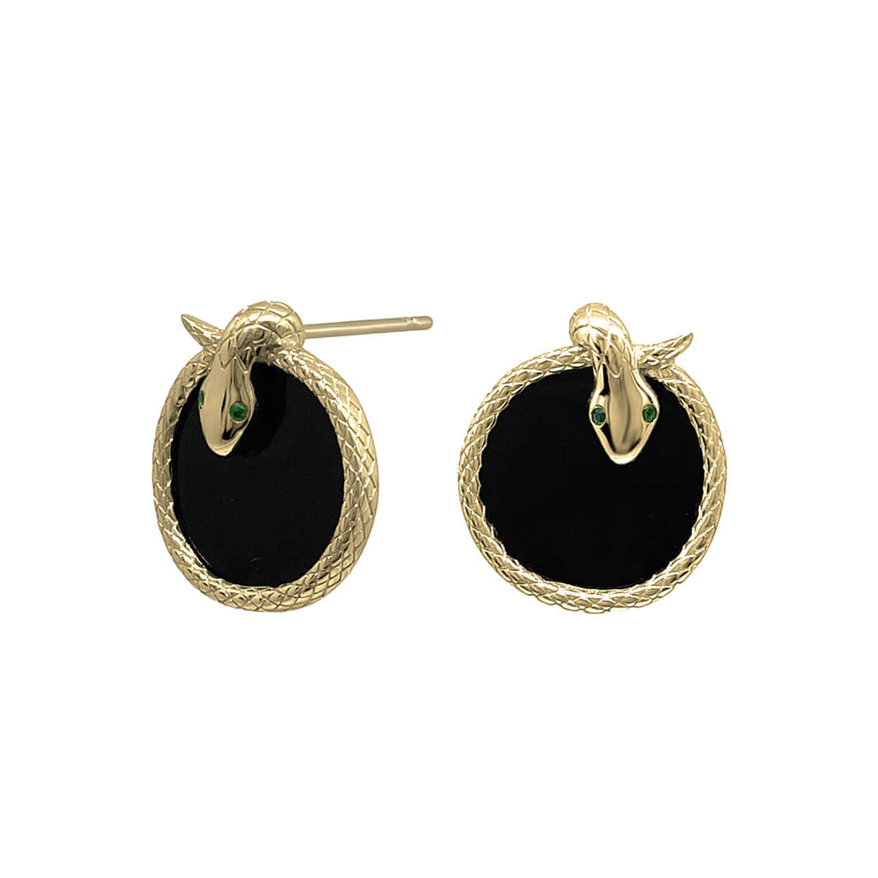 Gold Snake Black Agate Stud Earrings
