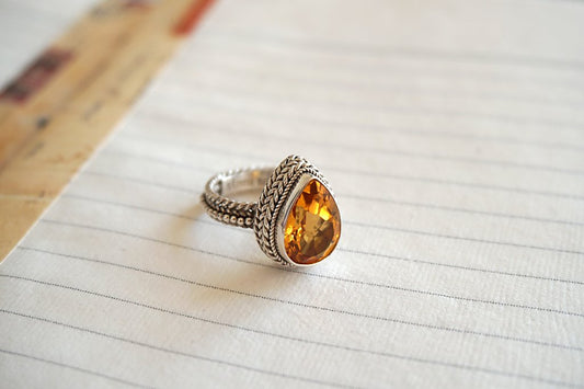 women's statement silver ring citrine quartz bohemian gypsy chic jewelry kemmi collection