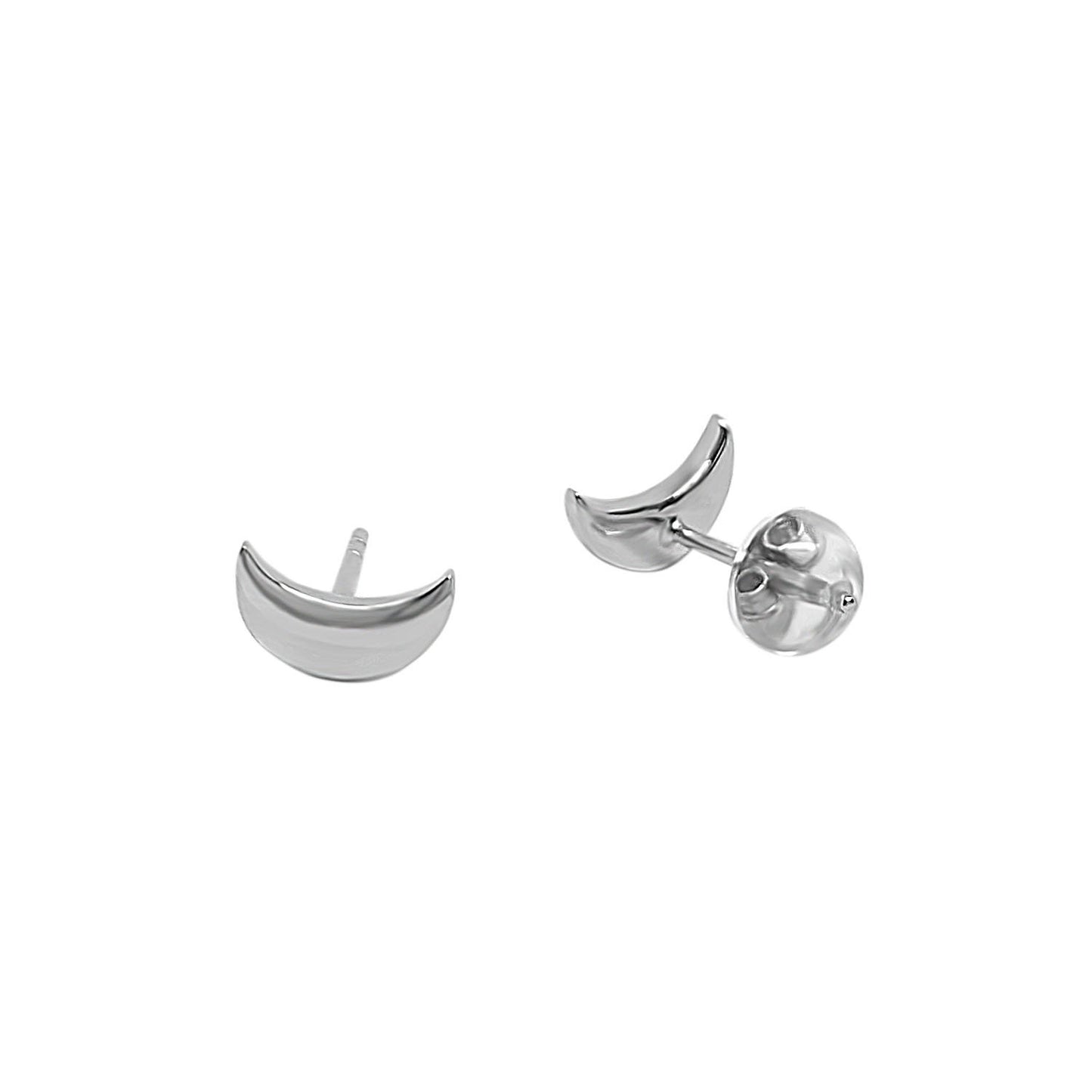 moon crescent sterling silver stud earrings minimal everyday jewelry silicone backs kemmi collection boho chic handmade