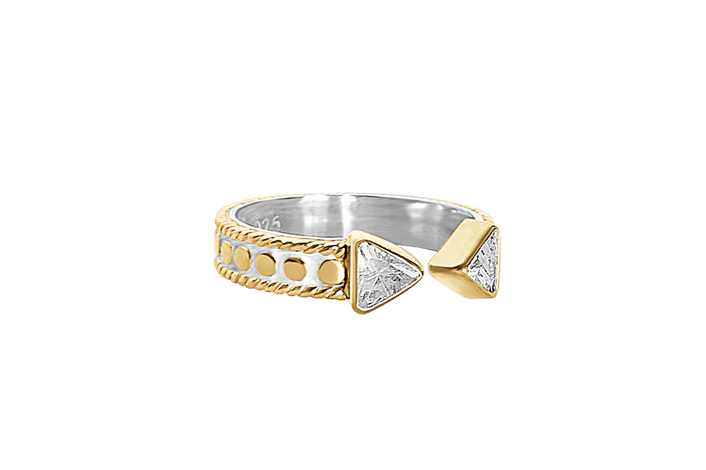 18k yellow gold cuff ring triangle cubic zirconia boho chic stackable jewelry handmade kemmi collection