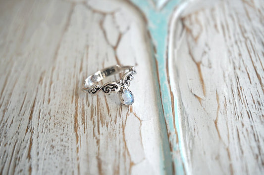 Silver Ring Moonstone Boho chic Handmade Jewelry Kemmi Collection