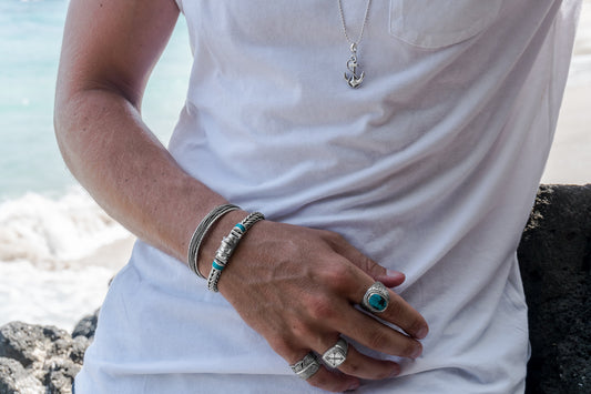 Men's jewelry accessory bracelets rings sterling silver turquoise modern style kemmi collection