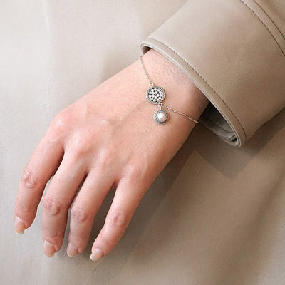 Silver Disc & Pearl Adjustable Bracelet