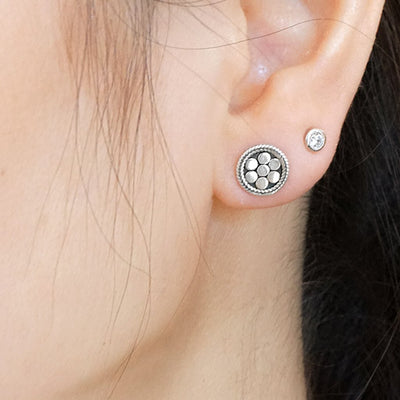 Silver Disc Round Earrings