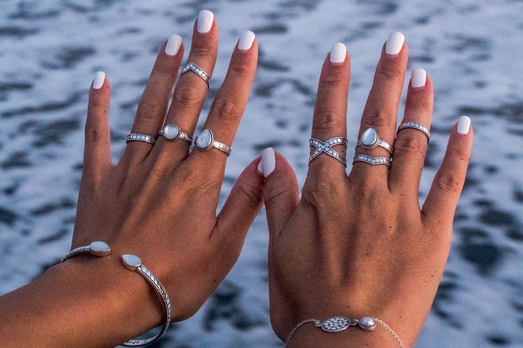 Bague Ronde Disque Argent Nacre