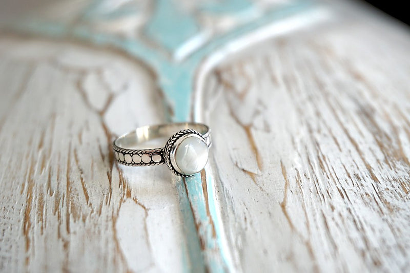 sterling silver ring mother of pearl boho chic jewelry handmade kemmi collection