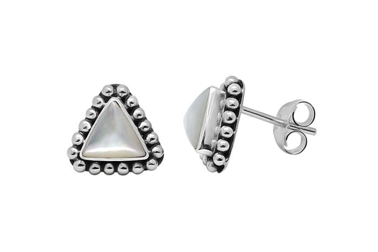 boucles d'oreilles en argent sterling clous triangle nacre boho chic bijoux faits main bohème collection kemmi