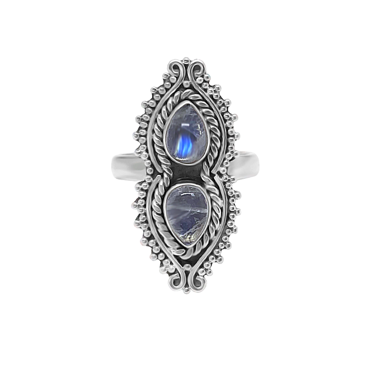 statement sterling silver ring double moonstone handmade jewelry bohemian style kemmi collection