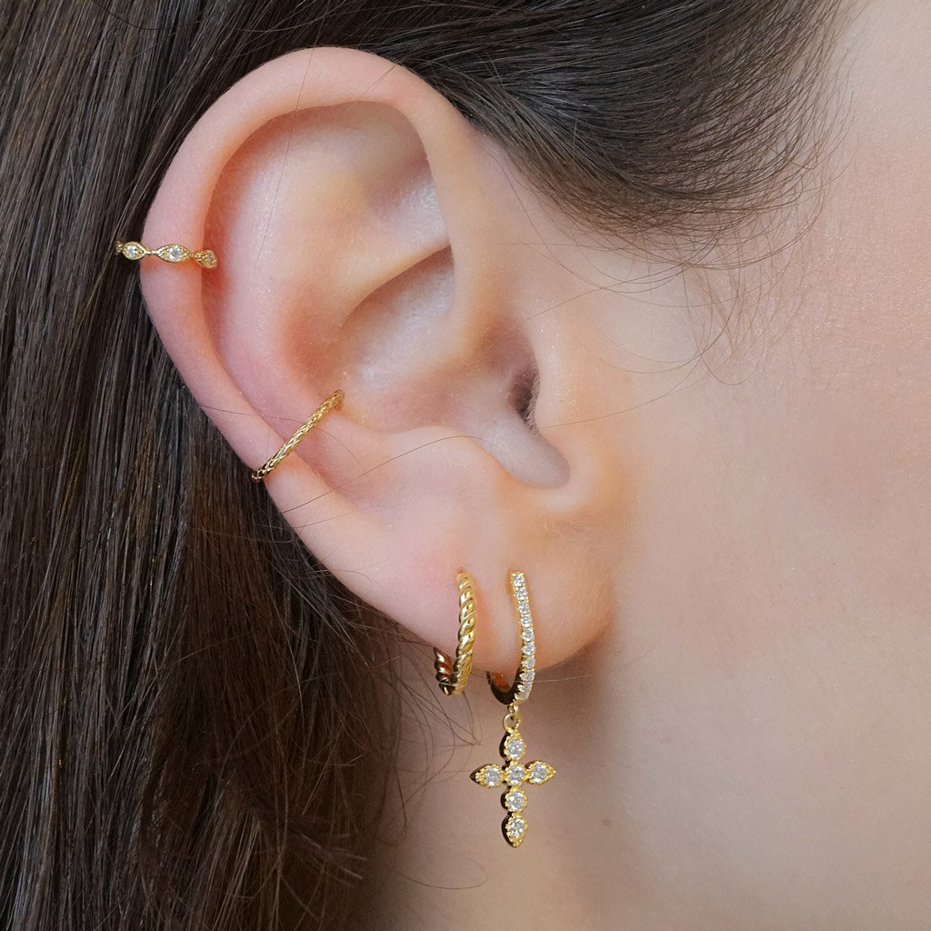 14k gold vermeil earrings stacks jewelry boho chic cross pendant kemmi collection