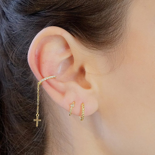 14k gold vermeil pavé cross ear cuff chain earring stacking style jewelry kemmi collection boho chic