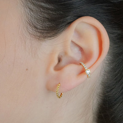 14k gold vermeil small twist hoop earrings ear cuff pavé style earring kemmi jewelry boho chic