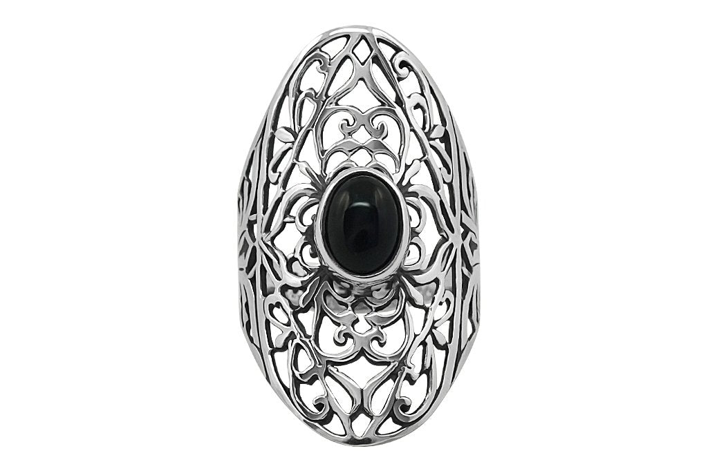 grande bague bohème en argent sterling onyx noir ornements bijoux gitans collection kemmi
