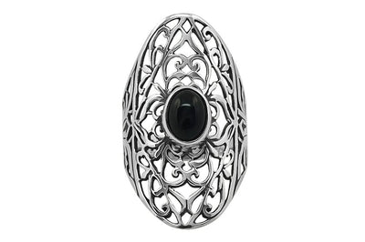 large bohemian sterling silver ring black onyx ornaments gypsy jewelry kemmi collection