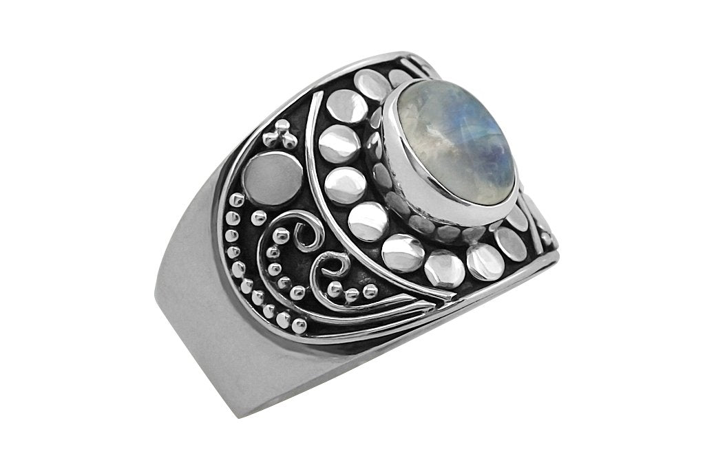 Sterling silver ring moonstone boho handmade jewelry fashion style hippie kemmi collection