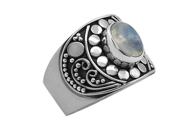 Bague en argent sterling pierre de lune boho bijoux faits à la main style hippie collection kemmi
