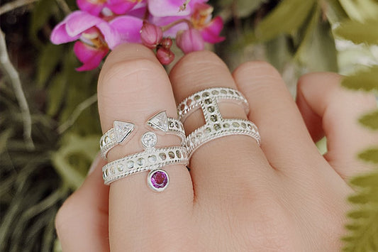 women's handmade sterling silver rings amethyst stone purple flower kemmi collection