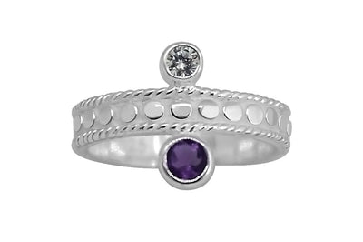 women's white silver handmade ring amethyst stone cubic zirconia stone jewelry stackable kemmi collection