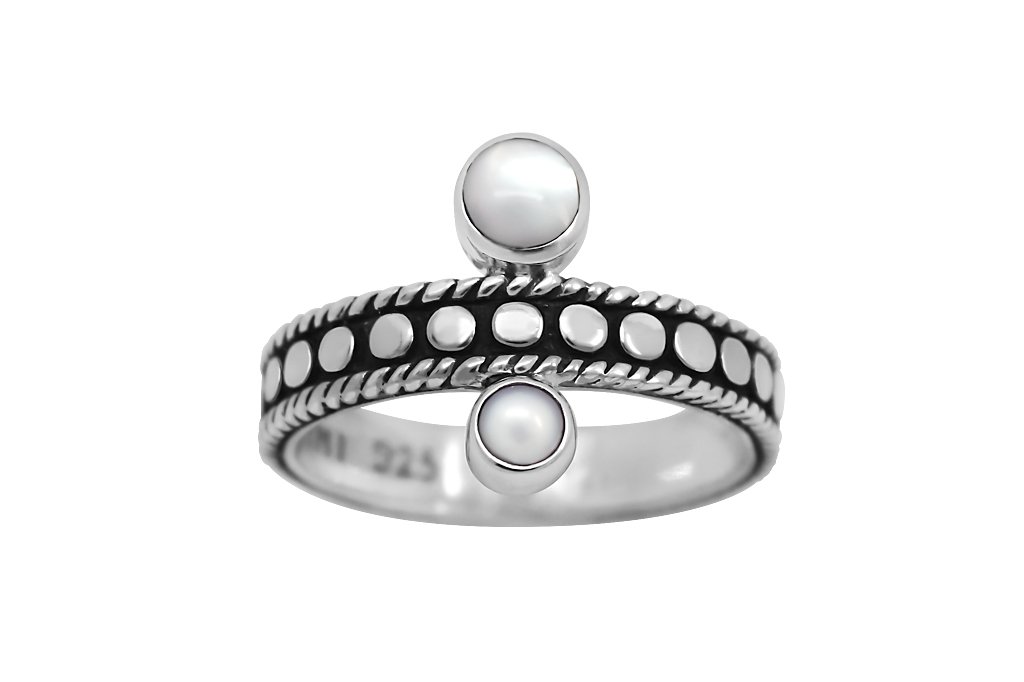 sterling silver handmade ring oxidized tiny pearls bohemian stackable style kemmi collcetion
