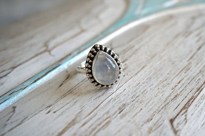 large moonstone silver ring bohemian gypsy boho jewels kemmi collection
