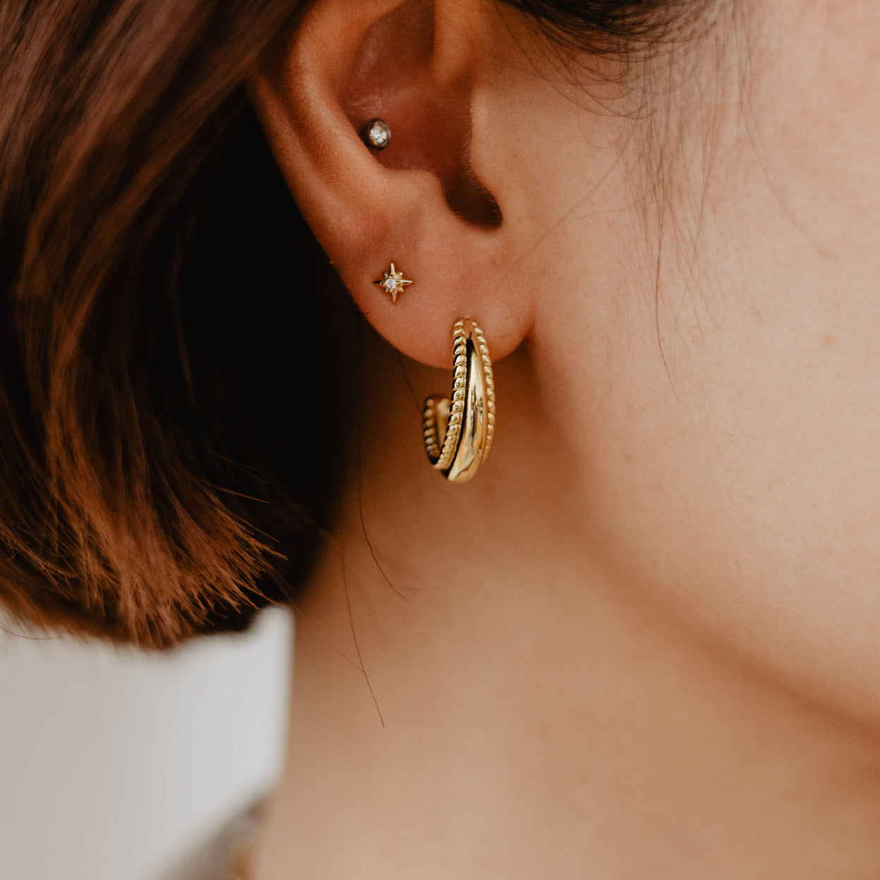 Dome Stud Hoop Earrings