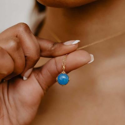 Gold Clio Labradorite & Blue Agate Necklace - Double Sided