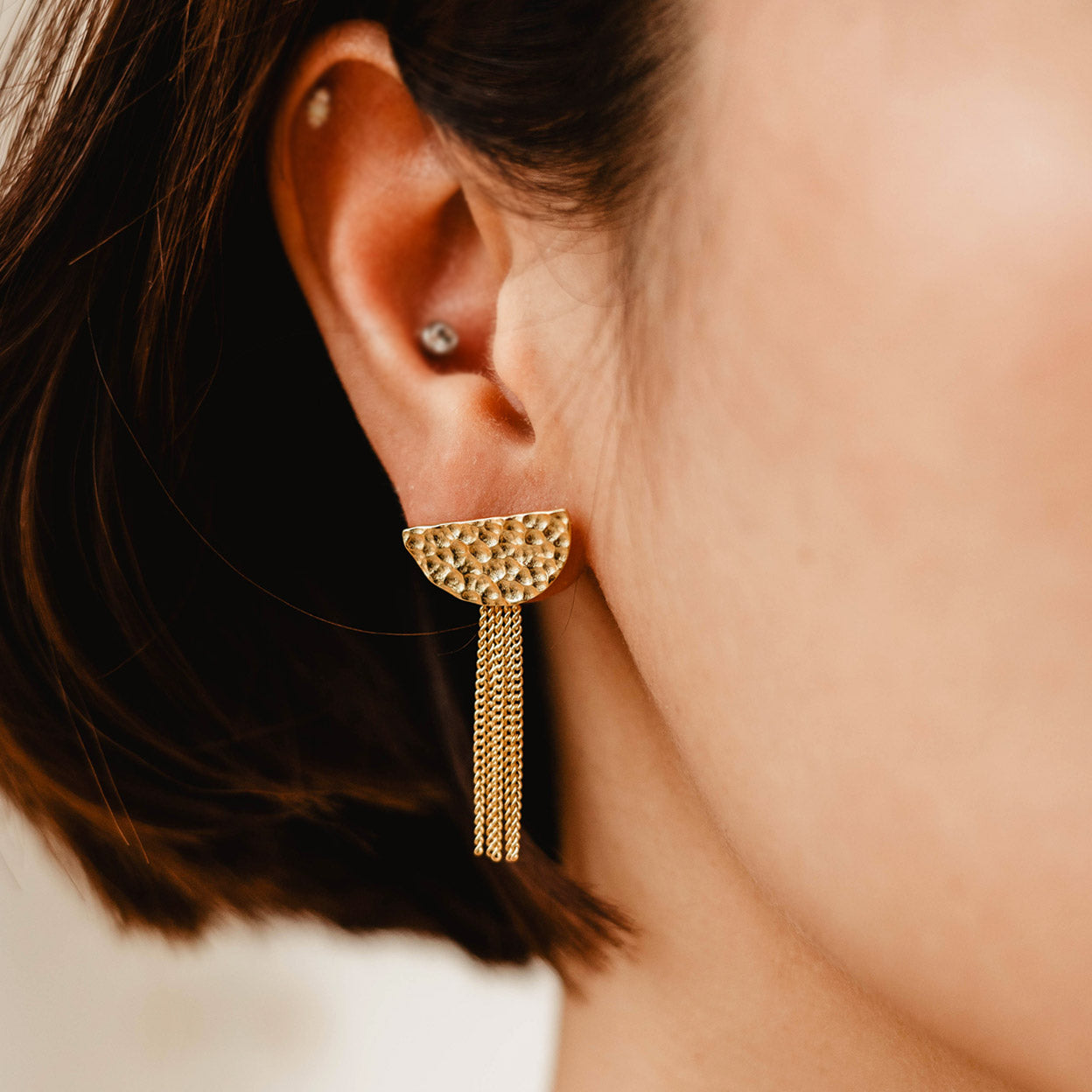 Half Moon Tassel Stud Earrings