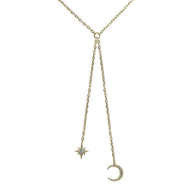 18k gold vermeil drop necklace moon star pendant dainty style necklace handmade kemmi collection jewelry