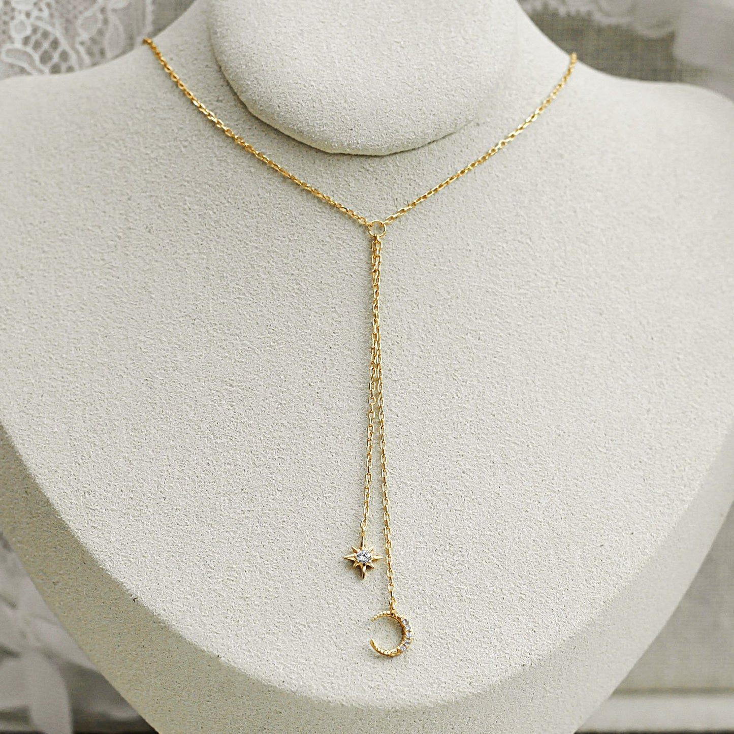 moon star necklace jewelry boho chic dainty style kemmi collection handmade