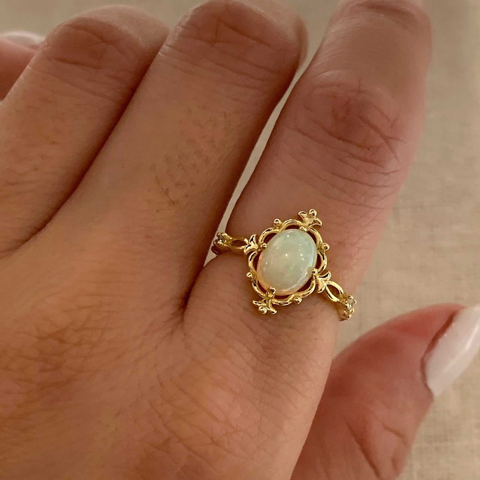 Yellow Gold Ophelia Opal Ring Engagement Jewelry for Women