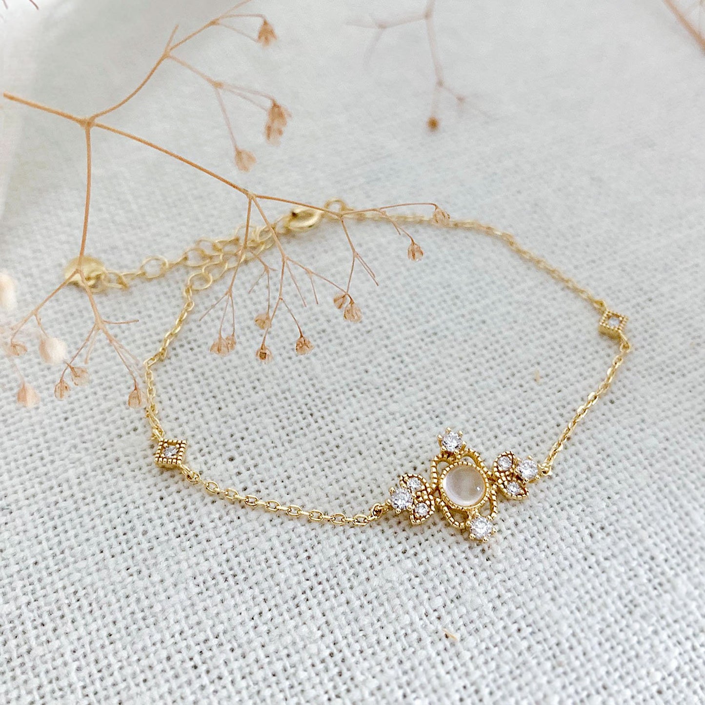 Bracelet Quartz Rose Laurier Or