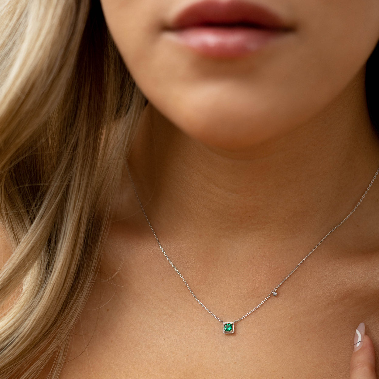 Gold Square Green CZ Necklace Women s Jewelry Store KEMMI