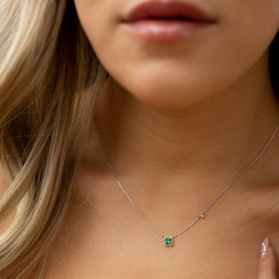 Square Green CZ Necklace