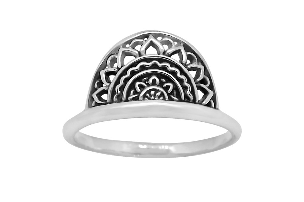 sterling silver half mandala ring boho handmade dainty band gypsy style fashion handmade jewellery kemmi collection