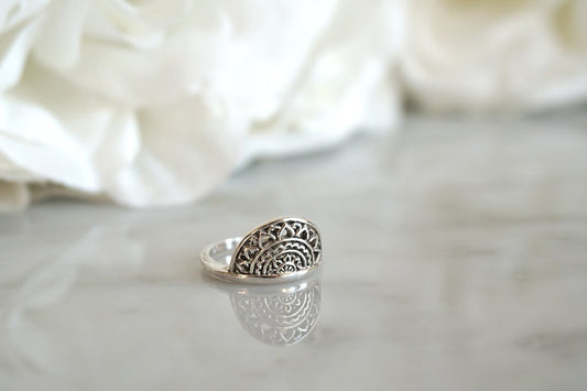 silver mandala ring bohemian gypsy mermaid handmade jewelry kemmi collection