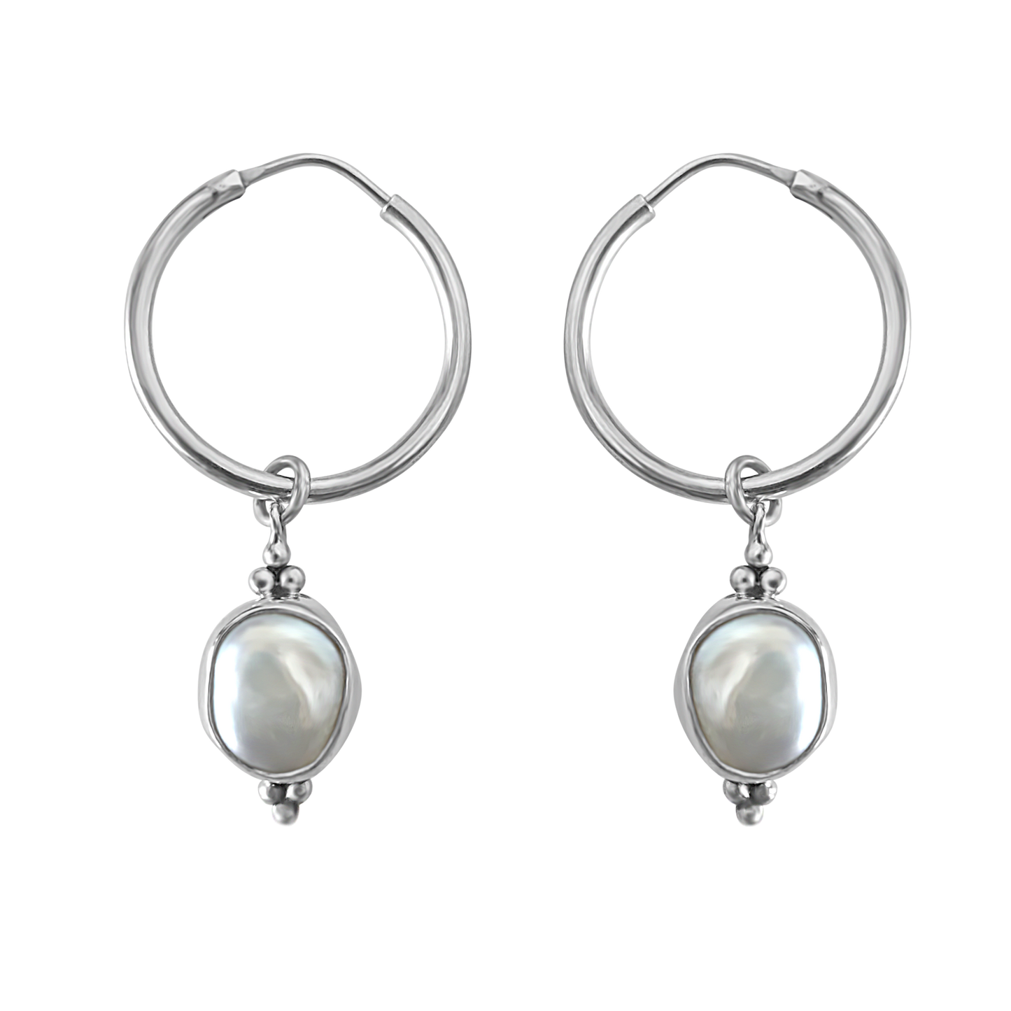 boucles d'oreilles créoles en argent sterling pendentif perle bijoux kemmi bohème faits à la main