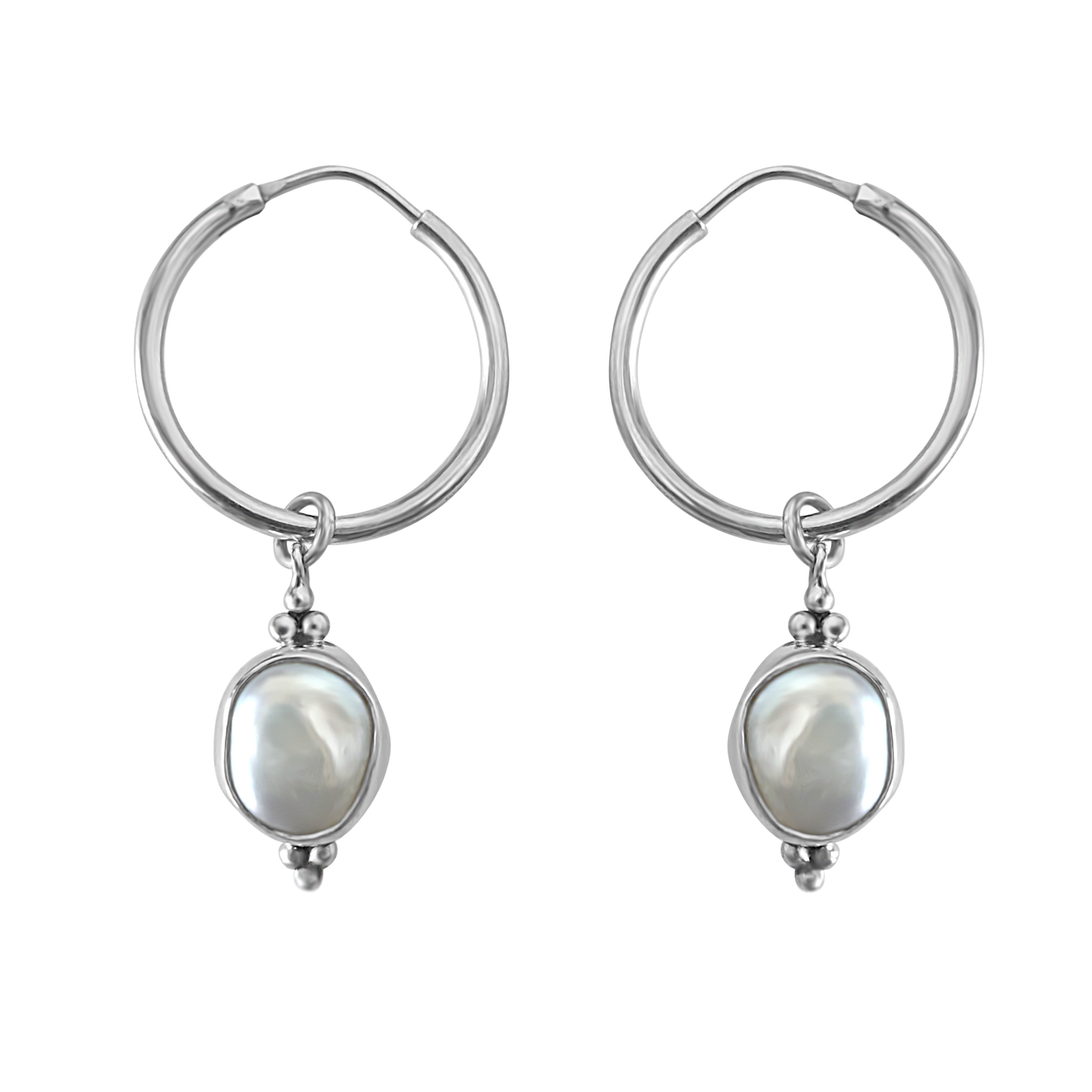 sterling silver hoop earrings pearl pendant handmade bohemian kemmi jewelry