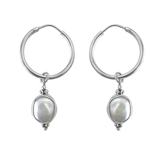 sterling silver hoop earrings pearl pendant handmade bohemian kemmi jewelry