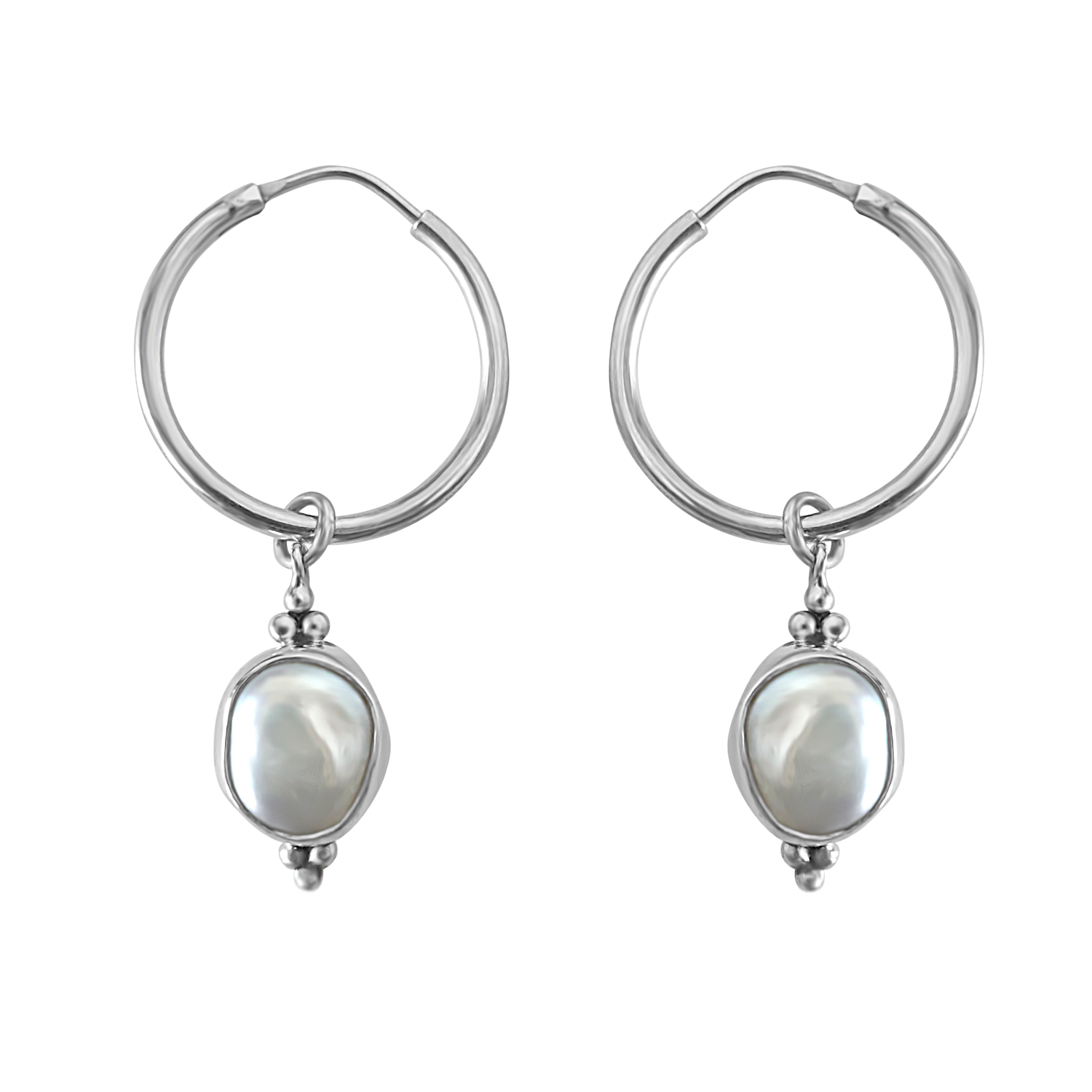sterling silver hoop earrings pearl pendant handmade bohemian kemmi jewelry