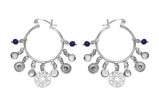 boucles d'oreilles créoles en argent sterling pour femmes charms bleu lapis bijoux bohème chic collection kemmi